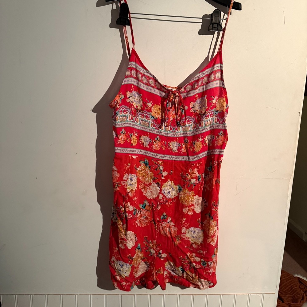O'Neill Red Floral Spaghetti-Strap Romper